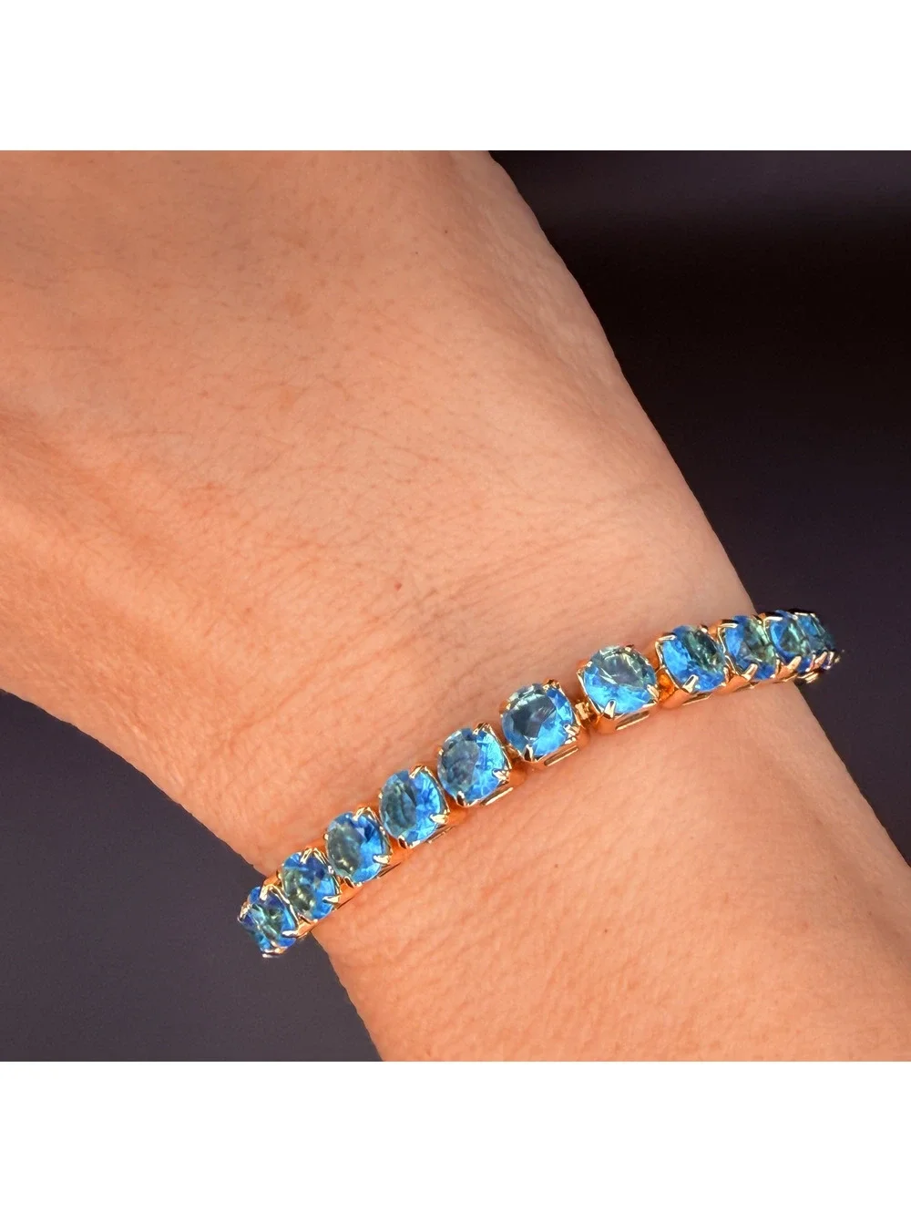 candy+clover ocean blue aqua gold tone chunky tennis bracelet